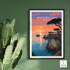 Monterey Bay Print California - Pacific Grove Wall Art featuring a serene coastal sunset scene.
