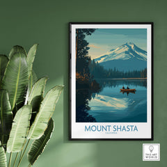 Mount Shasta Poster California - California Nature Print featuring the majestic peak and serene landscape.
