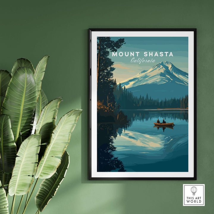 Mount Shasta California print featuring serene mountain landscape and reflections in water, perfect wall art for nature lovers.