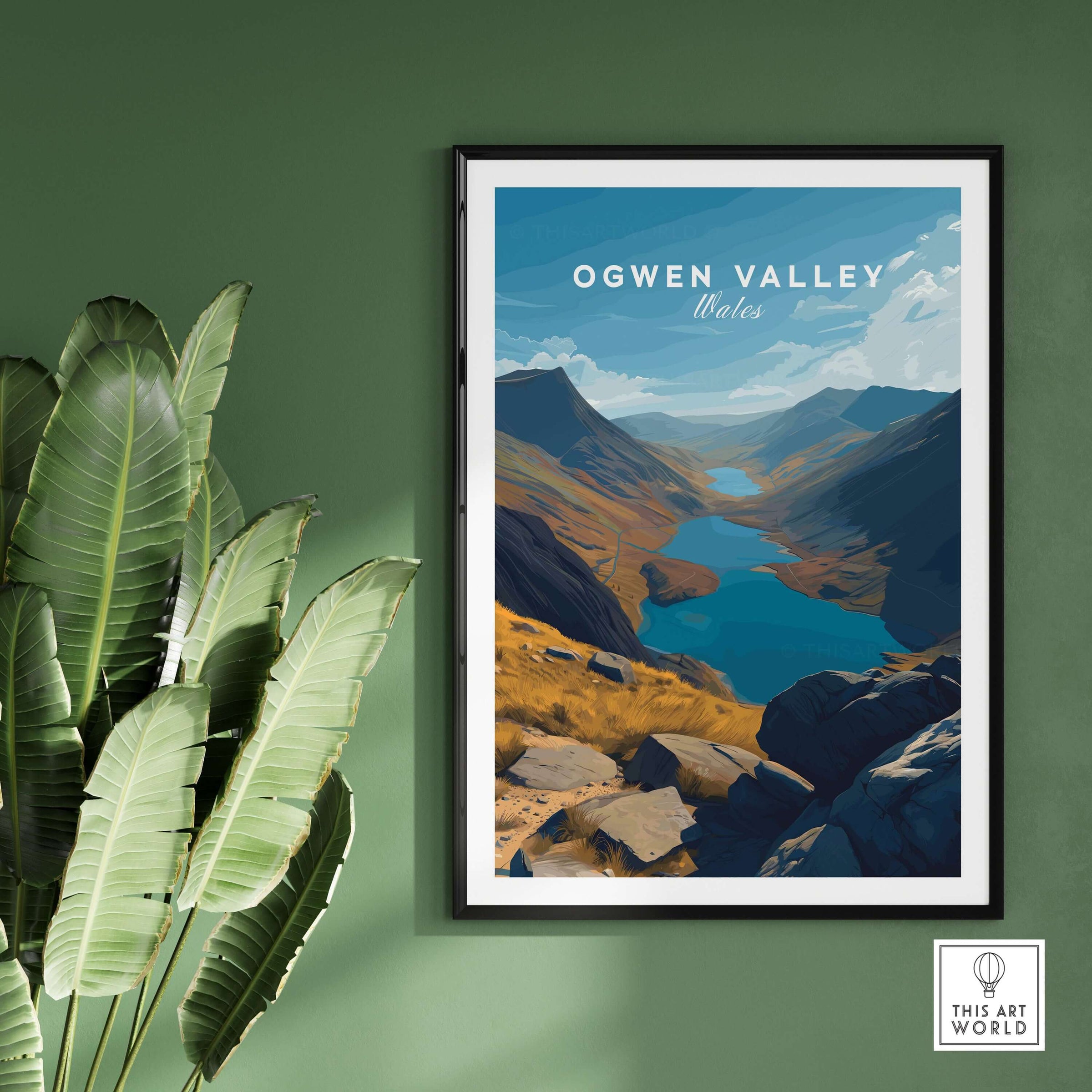 Ogwen Valley Print  Wales Mountain Lakes Landscape - Snowdonia Valley Wall Art showcasing stunning natural beauty.