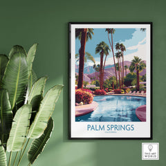 Palm Springs California Vibrant Garden Poster - California Resort Decor showcased in a stylish setting with lush greenery.