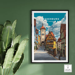 Rothenburg Poster Germany Travel Print featuring medieval architecture and streets in a beautiful frame.