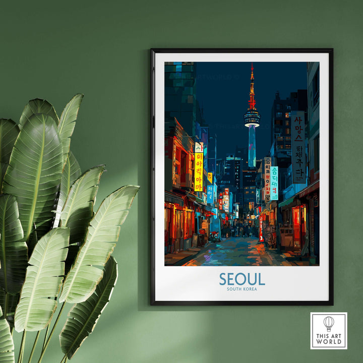 Seoul South Korea wall art print featuring vibrant cityscape and iconic architecture.