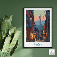Seoul South Korea Korean City Nightlife Poster - Seoul Travel Print showcasing vibrant city streets.