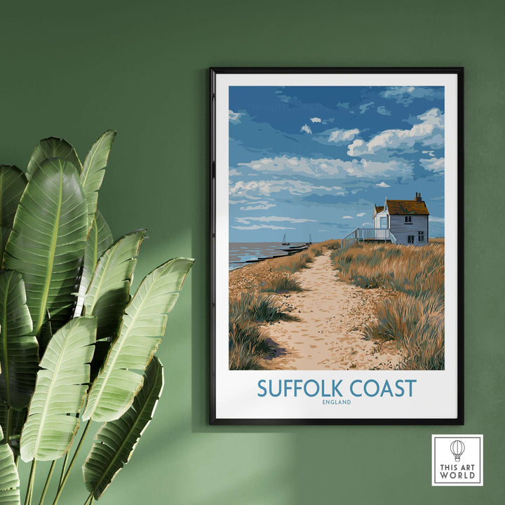 Suffolk Coast poster featuring serene rural landscape, showcasing the English shoreline and coastal scenery.