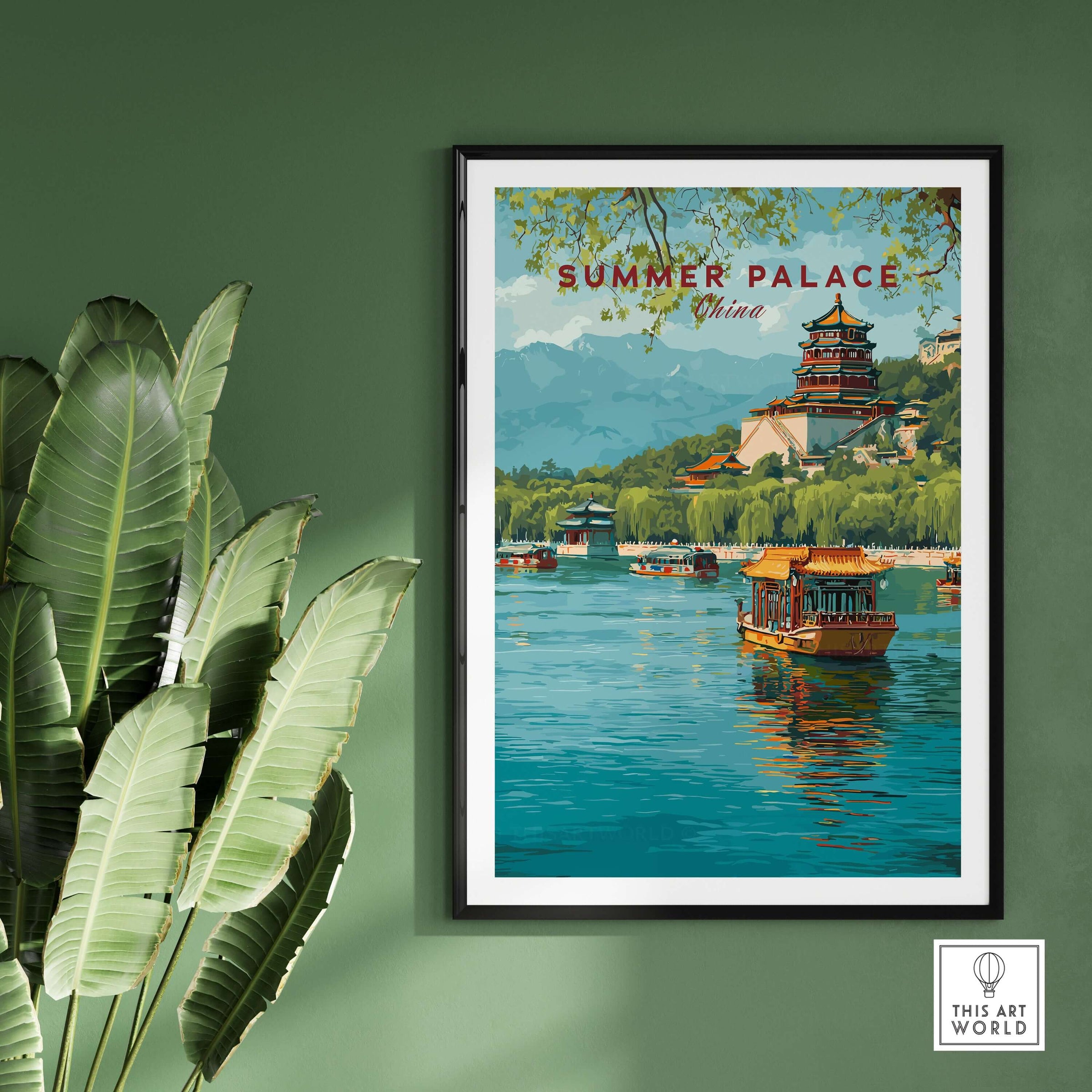 Summer Palace China Art Print - Beijing Royal Park Wall Decor showcasing serene waters and traditional Chinese architecture.