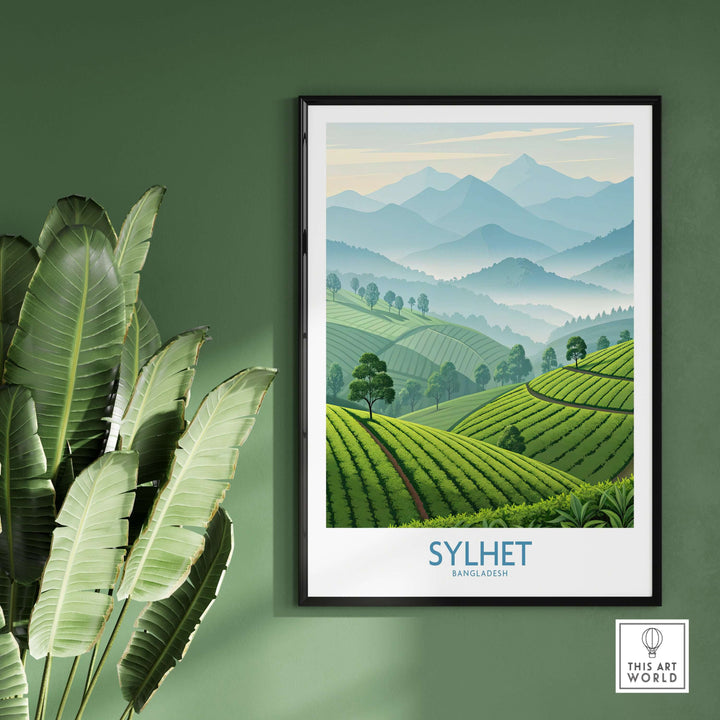 Sylhet Bangladesh scenic nature wall art showcasing lush green hills and serene mountains, perfect for home décor.