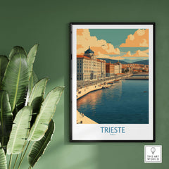 Trieste Italy Wall Art featuring the beautiful architecture and coastal view of Trieste, Italy, framed and displayed.