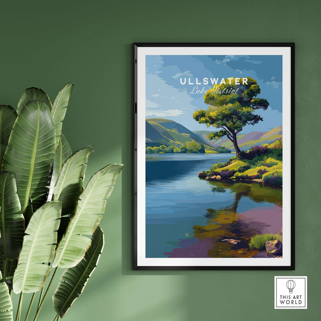 Ullswater Lake District wall art featuring solitary tree and lakeside reflection in vibrant colors.