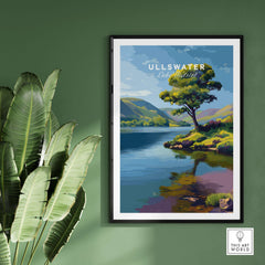 Ullswater Lake District Solitary Tree Print - Lakeside Reflection Wall Art featuring serene landscape with tree and lake.