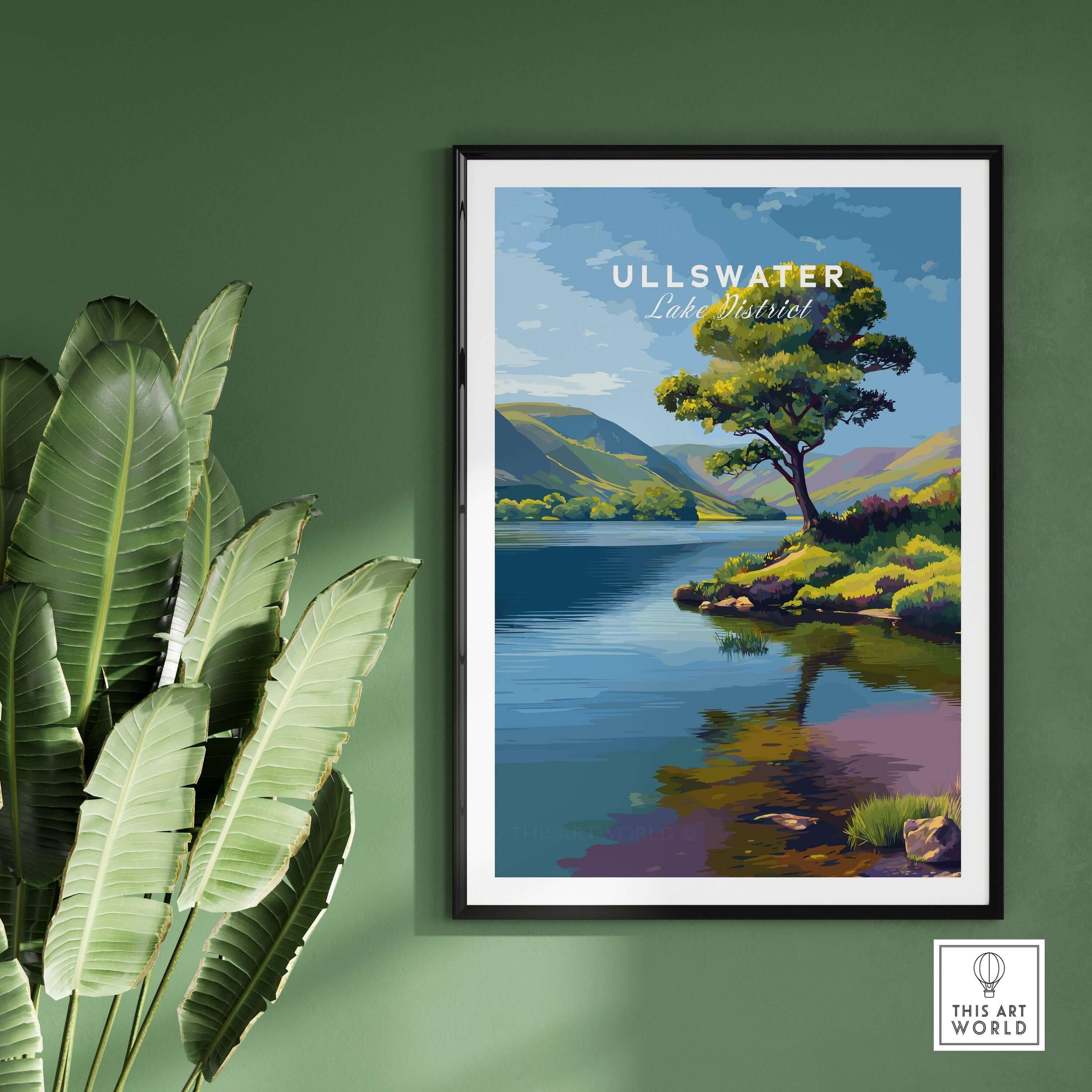 Ullswater Lake District Solitary Tree Print - Lakeside Reflection Wall Art featuring serene landscape with tree and lake.
