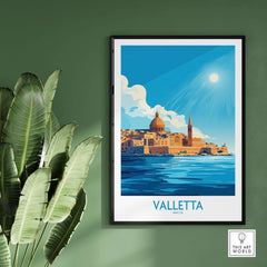 Valletta Poster featuring a stunning view of Valletta, Malta with vibrant colors and sunny skies, perfect for travel decor.