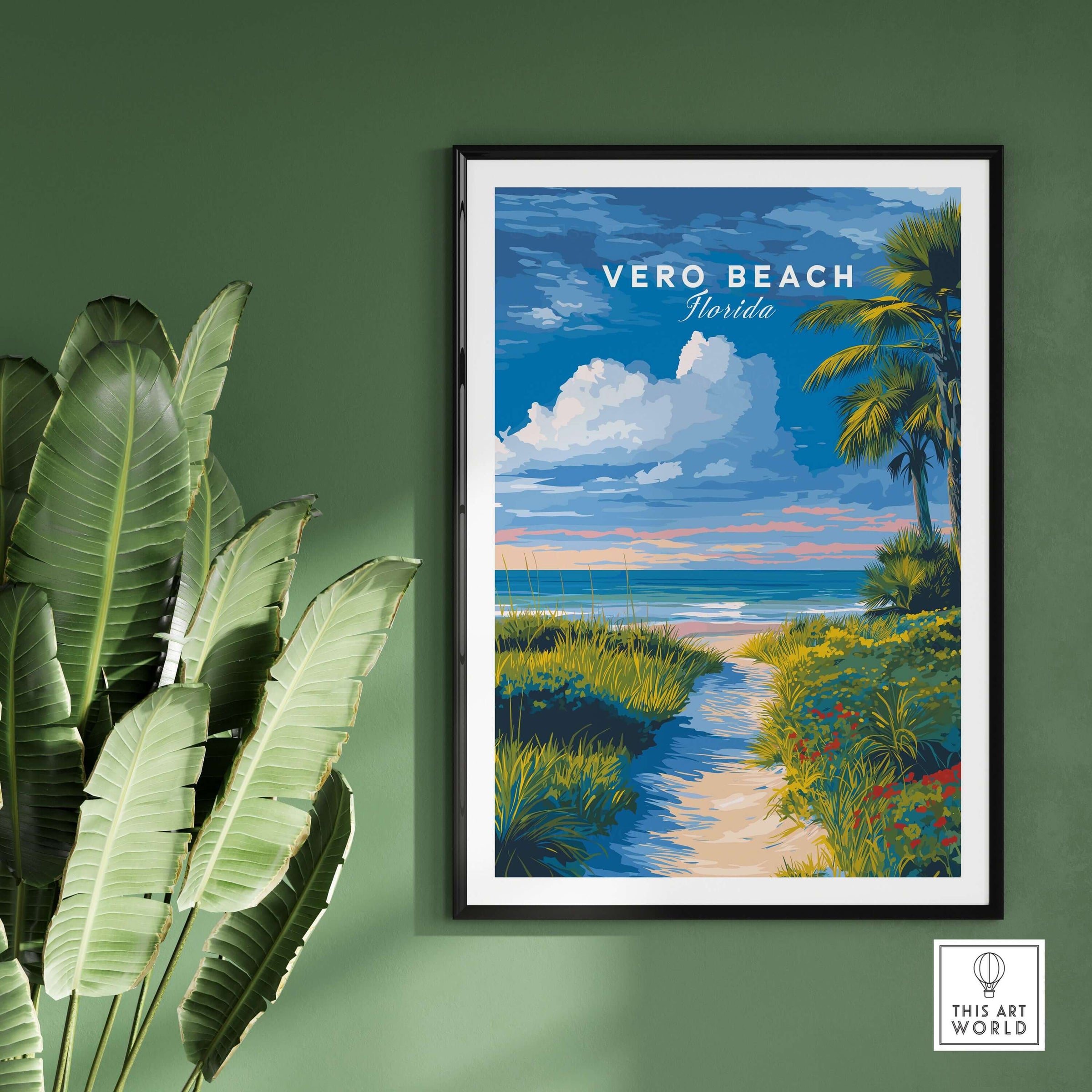 Vero Beach Florida Path to Beach Print - Coastal Flowers Wall Art showcasing a serene beach pathway with lush plants.