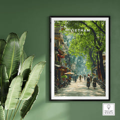 Vietnam Wall Art Poster showcasing vibrant street life and culture in Vietnam, perfect for home decor.