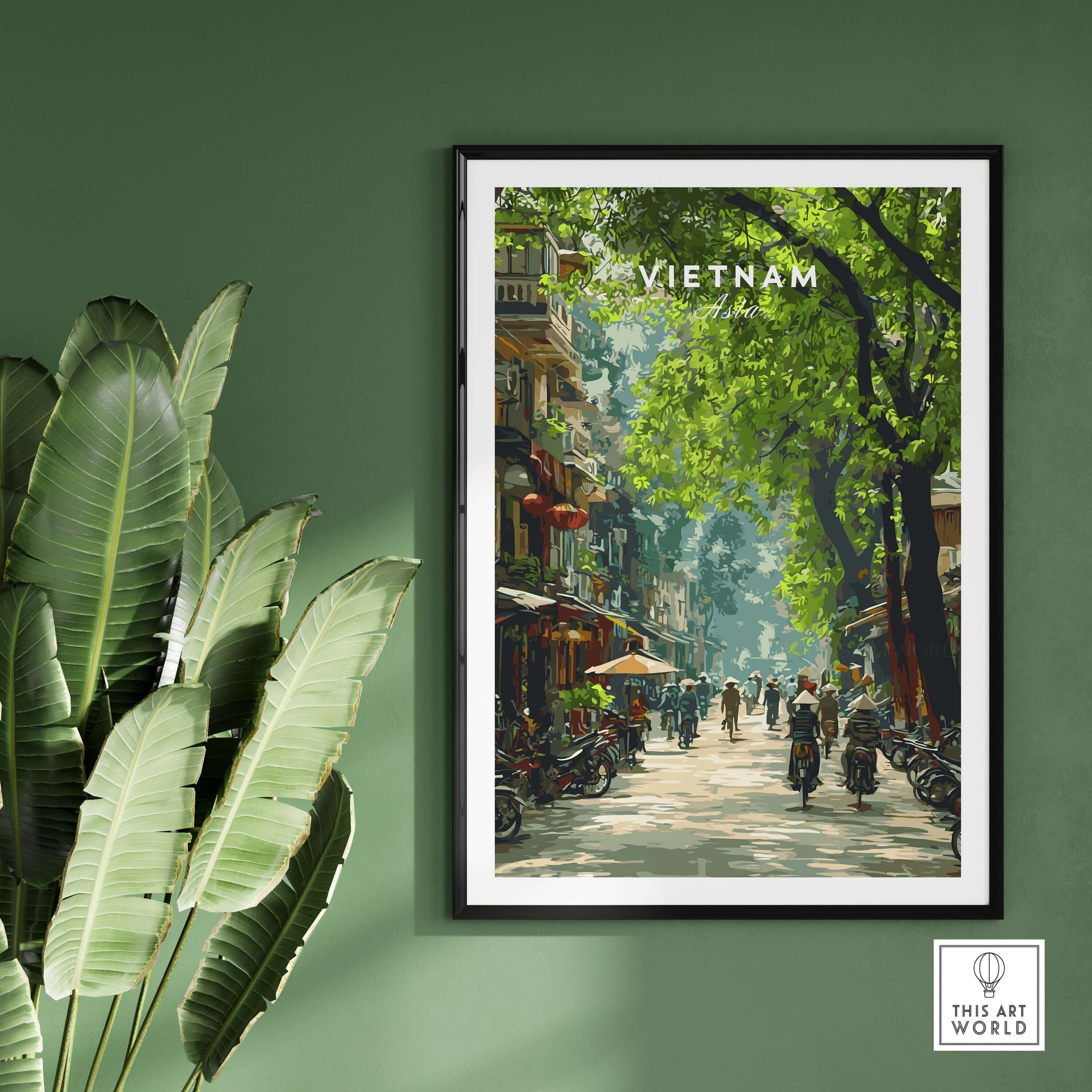 Vietnam Wall Art Poster showcasing vibrant street life and culture in Vietnam, perfect for home decor.