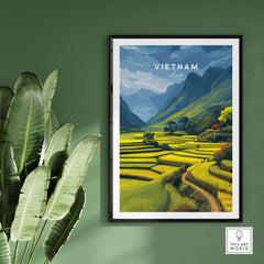 Vietnam Rice Terraces Print - Scenic Mountain Poster showcasing lush rice fields and mountains.