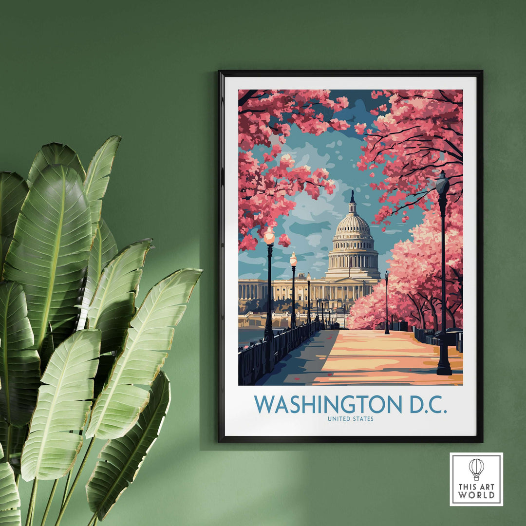 Washington D.C. Capitol wall art with cherry blossoms, showcasing American architectural beauty and history.