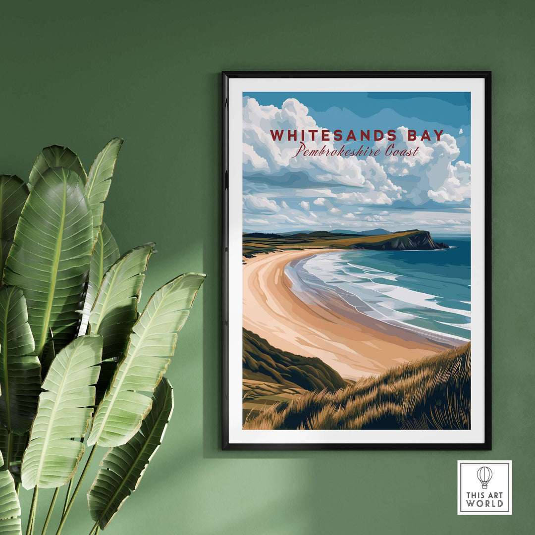 Whitesands Bay Pembrokeshire sandy beach wall art print showcasing serene coastal views.
