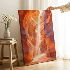 Antelope Canyon slot canyon light beam watercolour art print canvas print with mirror edge in a room