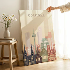 Cologne city skyline art print, canvas print with mirror edge in a room