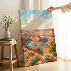 Dead Horse Point State Park Colorado River gooseneck watercolour art print canvas print with mirror edge in a room