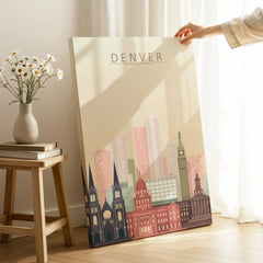 Denver city skyline art print, canvas print with mirror edge in a room
