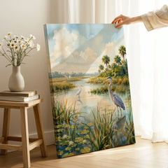 Everglades National Park herons in the wetlands watercolour art print canvas print with mirror edge in a room