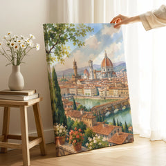 Florence Duomo and Ponte Vecchio watercolour art print canvas print with mirror edge in a room