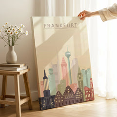 Frankfurt city skyline art print, canvas print with mirror edge in a room