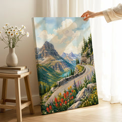 Glacier National Park Going-to-the-Sun Road watercolour art print canvas print with mirror edge in a room