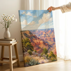 Grand Canyon National Park view from the South Rim watercolour art print canvas print with mirror edge in a room