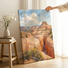 Grand Staircase-Escalante slot canyon and mesa watercolour art print canvas print with mirror edge in a room
