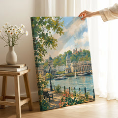 Greenwich Old Royal Naval College and Thames watercolour art print canvas print with mirror edge in a room