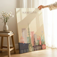 Hamburg city skyline art print, canvas print with mirror edge in a room