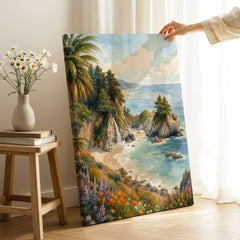 Julia Pfeiffer Burns State Park McWay Falls and cove watercolour art print canvas print with mirror edge in a room
