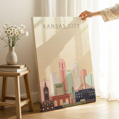 Kansas City city skyline art print, canvas print with mirror edge in a room