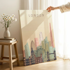 London city skyline art print, canvas print with mirror edge in a room