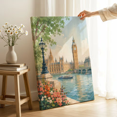 London Big Ben and Houses of Parliament watercolour art print canvas print with mirror edge in a room