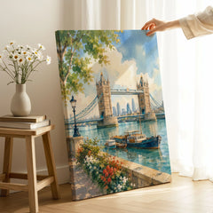 London Tower Bridge on the Thames watercolour art print canvas print with mirror edge in a room