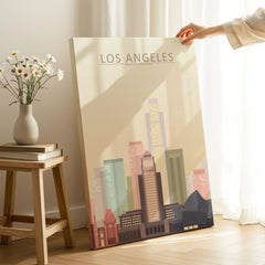 Los Angeles city skyline art print, canvas print with mirror edge in a room