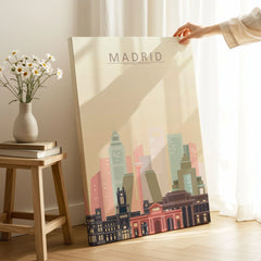 Madrid city skyline art print, canvas print with mirror edge in a room