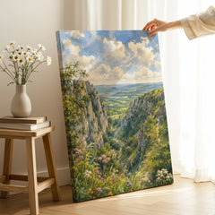 Mendip Hills Cheddar Gorge watercolour art print canvas print with mirror edge in a room