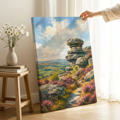 Nidderdale Brimham Rocks watercolour art print canvas print with mirror edge in a room
