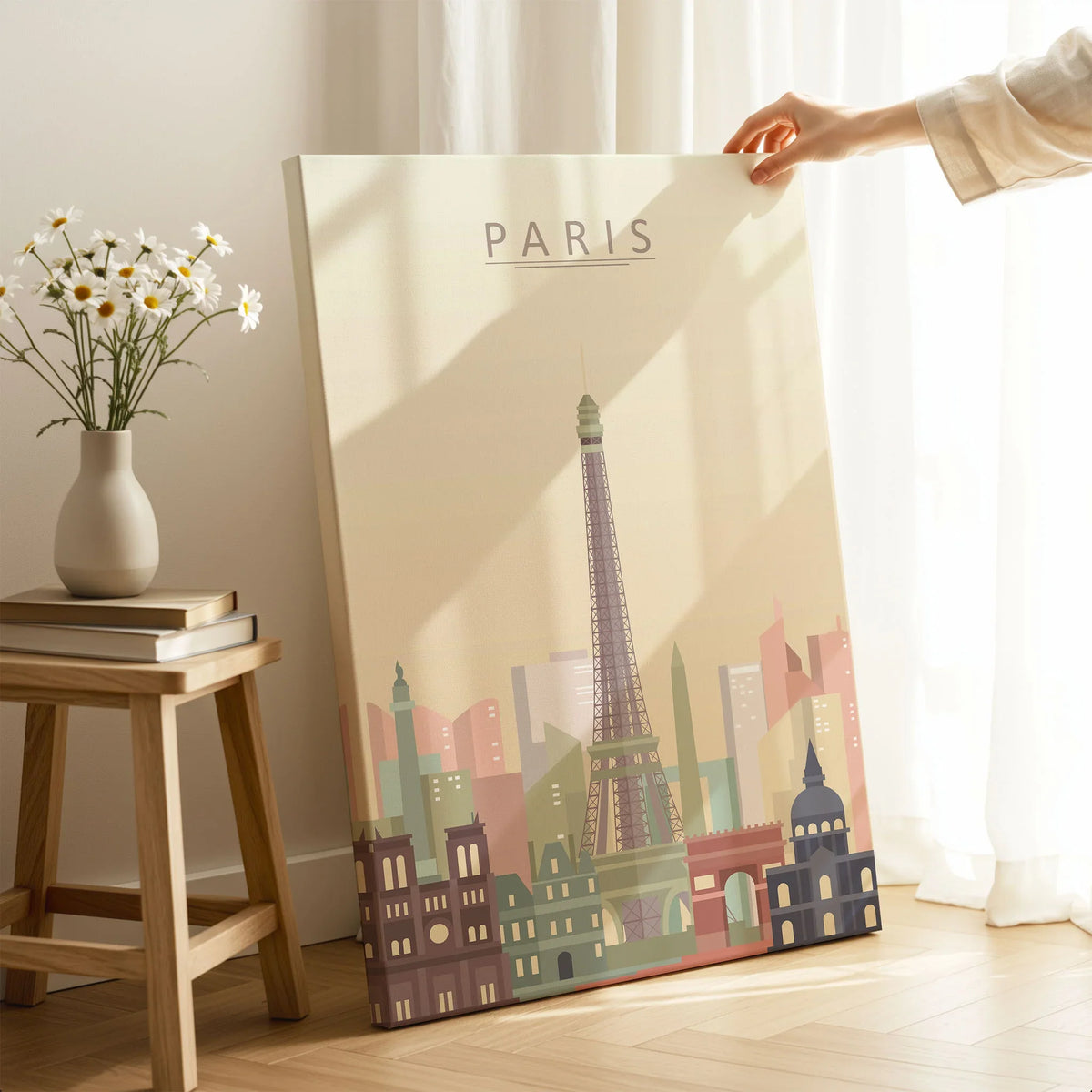 Paris city skyline art print, canvas print with mirror edge in a room