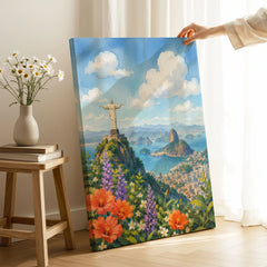 Rio de Janeiro Christ the Redeemer and Sugarloaf watercolour art print canvas print with mirror edge in a room