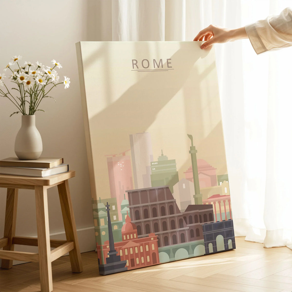 Rome city skyline art print, canvas print with mirror edge in a room