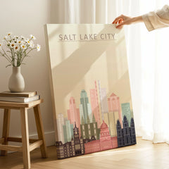 Salt Lake City city skyline art print, canvas print with mirror edge in a room