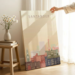 Santander city skyline art print, canvas print with mirror edge in a room