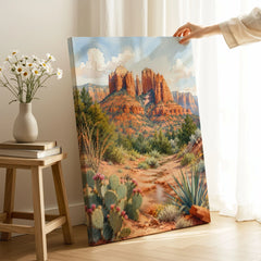 Sedona Cathedral Rock watercolour art print canvas print with mirror edge in a room