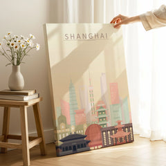 Shanghai city skyline art print, canvas print with mirror edge in a room